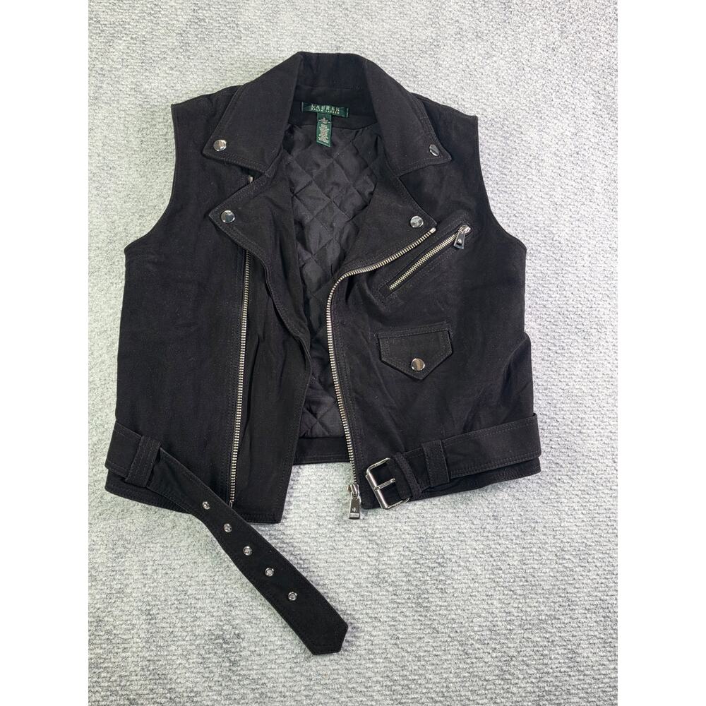 Leather Moto Jacket Vest Biker Edgy Zip Black Womens 2 Lauren Ralph Lauren LRL - Picture 3 of 11